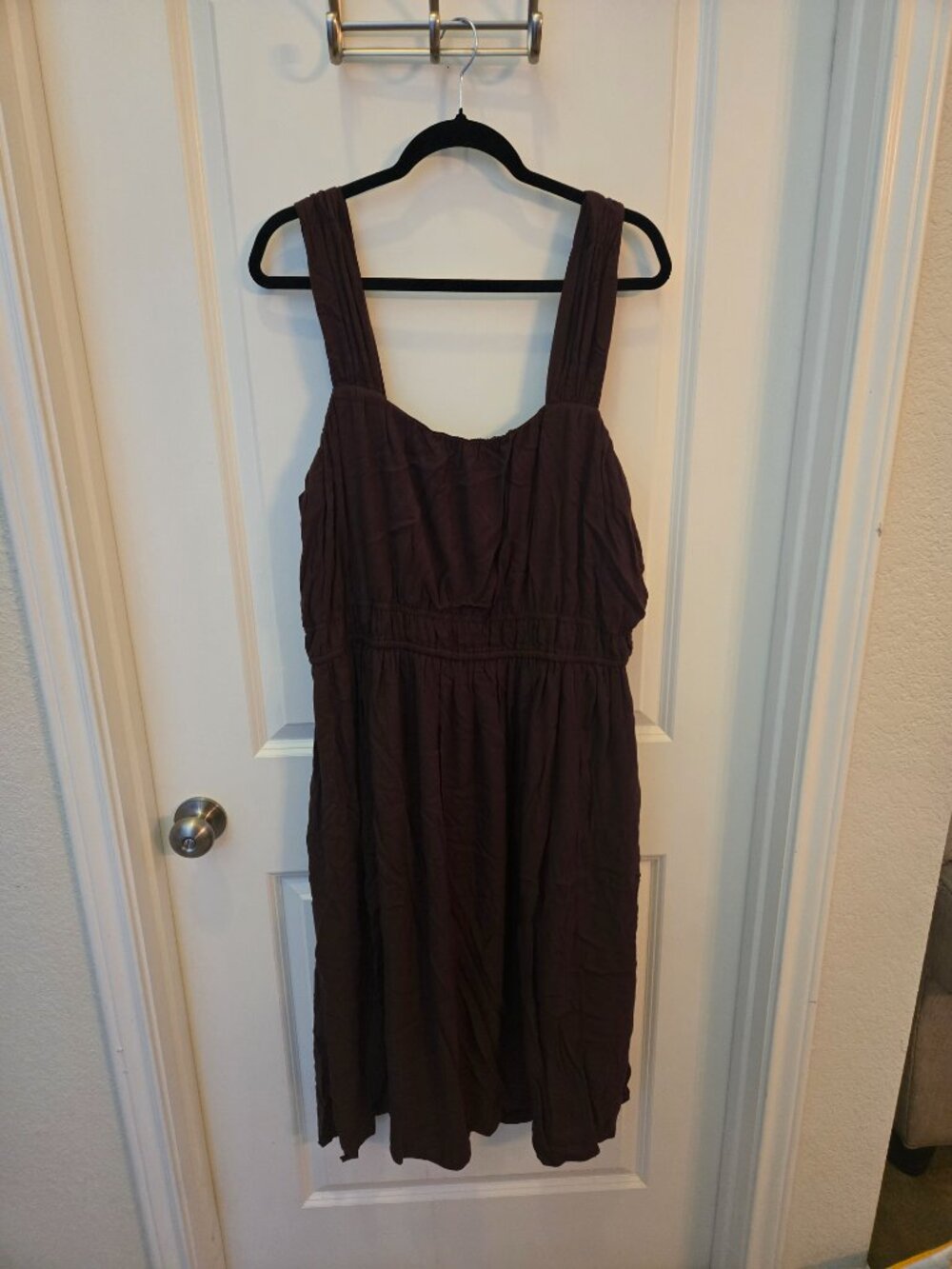 Women’s Square-Neck Midi Dress in Chocolate Brown - Picture 2 of 6